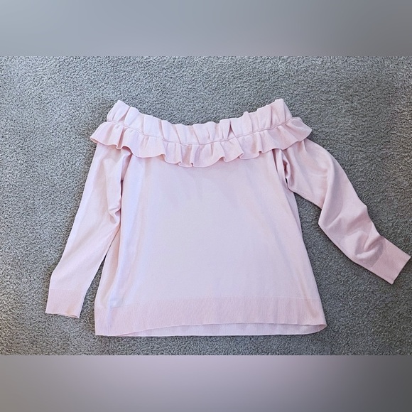Lane Bryant Ruffled Pink Off The Shoulder Sweater Office Fall School Casual - Picture 5 of 5